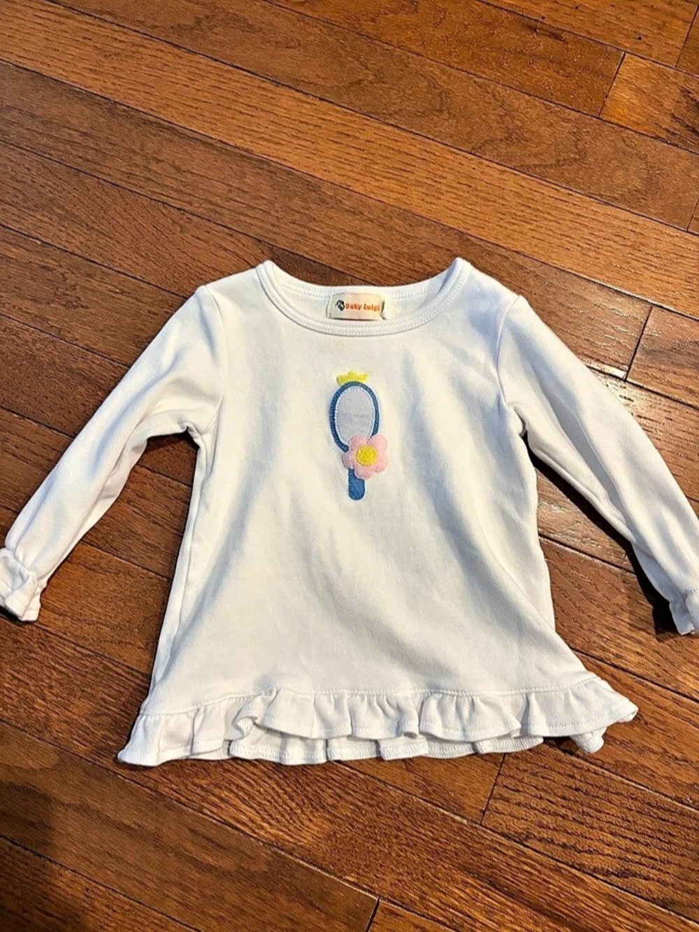 Baby Luigi Girls' Long Sleeve Ruffle Top in White